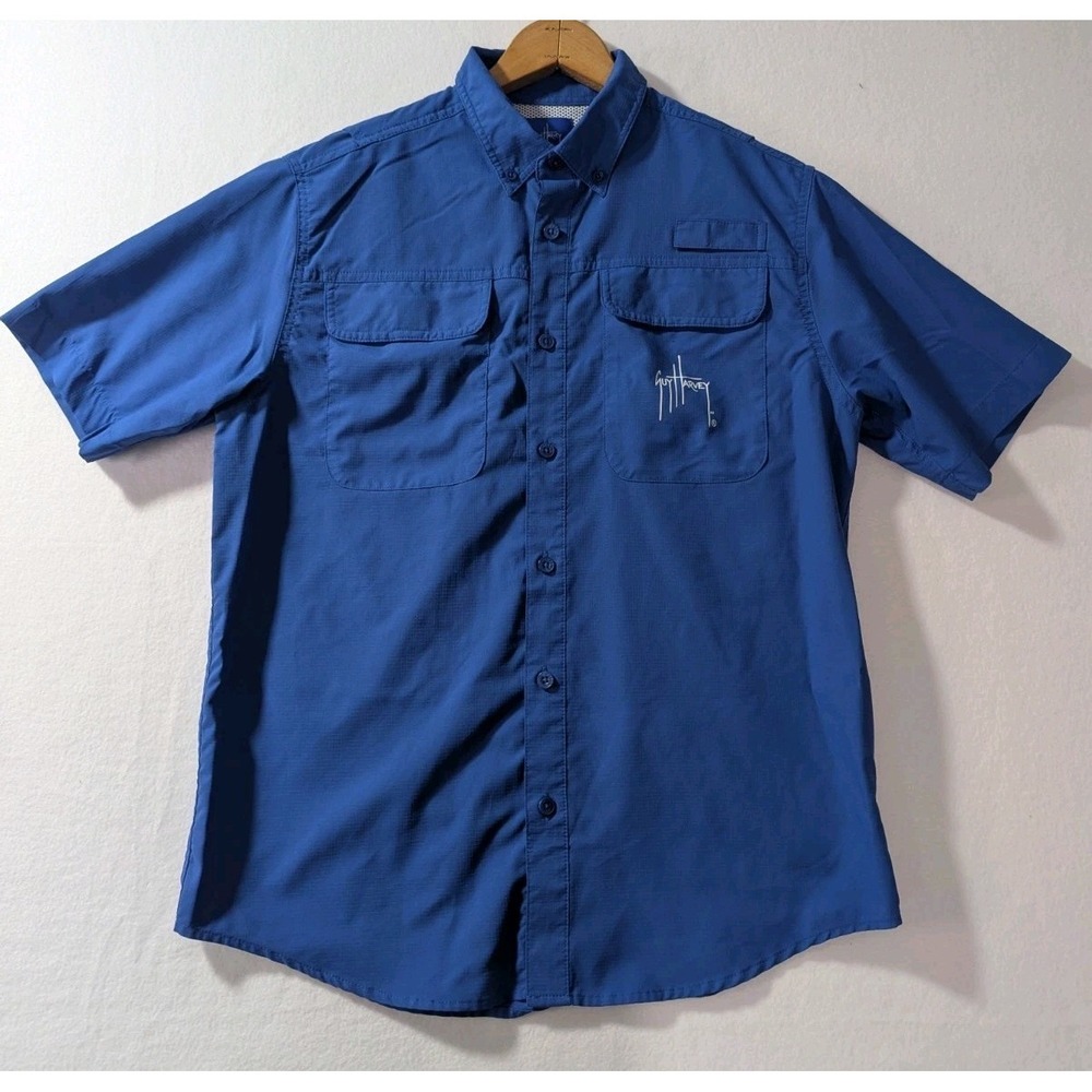 Guy Harvey Men's Fishing Shirt Blue Short Sleeve Button Front‎ Vented Size S